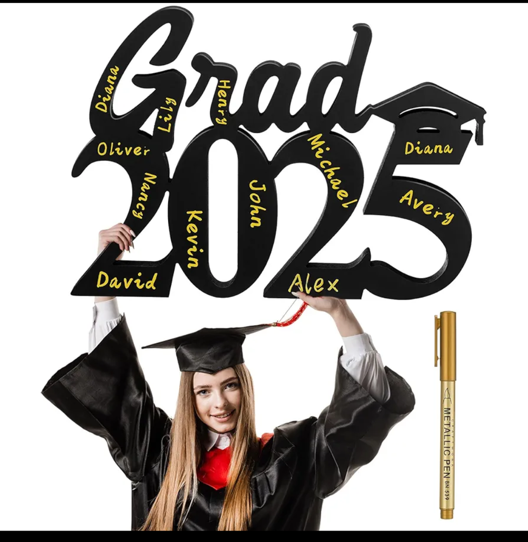Yalikop Large 2025 Wooden Sign Graduation Decor 19 x 13.4 Inch Grad 2025 Photo Props Class of 2025 Letter Sign Centerpieces Poster Signature Board for Congrats Grad Party School Supply Table Decor