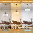 Vintage Brass Milk Glass Pendant Light, 14.2in Drum Chandelier