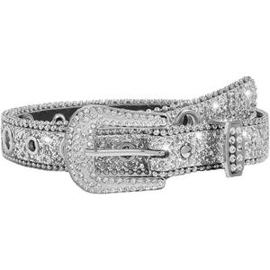 Women Men Rhinestone Belt Western Cowgirl Cowboy Bling Studded Leather Belt for Jeans Pants (suit for waist 27-39") (All-silver)