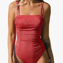 Women's One Piece Swimsuit Tummy Control Square Neck Bathing Suit Ruched Adjustable Straps, M