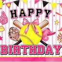 96x60inch Pink Softball Happy Birthday Backdrop Watercolor Bowler Yellow Star Sports Themed Photography Background Girls Kids Teens Party Decoration Photo Props