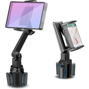 Tablet Holder Mount for Car Cup Holder, 15" Long 2-Stage 360 Stand with 1.57" Depth Large Clamp for iPad Pro 12.9/11/10.5/9.7/Air/Mini, Samsung Galaxy Tab/Z Fold 6/5, iPhone 16/15 Pro, 4.7-12.9Tab