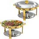 Chafing Dishes Buffet Set 2 Pack, 5QT Stainless Steel Round Chafing Dish with Lid & Gold Frame Complete Set for Catering, Parties, Wedding
