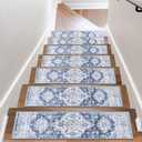 OJIA Non-Slip Stair Treads for Wooden Steps 30"x8" Indoor Stair Runner 15PCS Rubber Backed Soft Carpet Stair Treads Mat Staircase Step Treads Covers for Kids and Dogs (Blue/Gray)