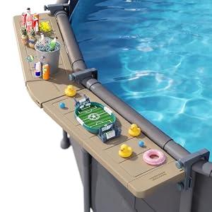 POOLHACKER Extended Poolside Bar for Above-Ground Round Pools, Brown