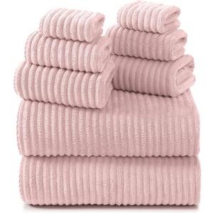 REDKISS Pink Microfiber Bath Towels Set 8 Piece - 70x35 Inches Bathroom Towels of 8 Large, Oversized Bath Towel with 2 Hair Towel Wrap, Highly Absorbent Soft Shower Towels for Bathroom, Hotel, Gym