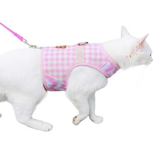 Cat Harness and Leash for Walking Escape Proof, Adjustable Cat Vest Harness, Padded Stylish Cat Walking Jackets, Pink Plaid, Large (L 8-12LBS)