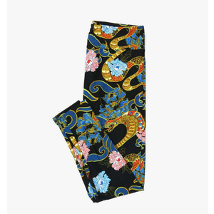 Lularoe Tall Curvy (TC fits Sizes 12-18) Cobra Snake Floral Black Gold White Buttery Soft Adult Leggings 7513-A14