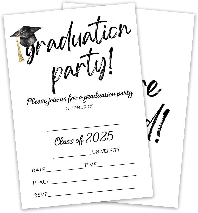 4"x6" Graduation Invitation - 20pcs Invites Card With Envelope - University, Master Graduation Fill-in Style Invitation Card - Class Of 2025 Congratulations Graduation Party Supplies - A01