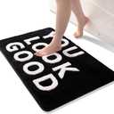 QJHOMO You Look Good Bath Mat Cute Black and White Bathroom Rugs Funny Bath Rug, Non Slip Shower Mat Cool Home Decor, Soft Microfiber Floor Carpet Washable, Super Absorbent Bathmat (16x24 Inch)