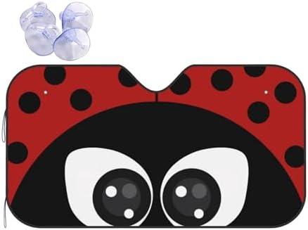 Cute Insects Windshield Sunshade for Car SUV Truck Foldable Uv Ray Reflector Front Window Sun Shade Visor Shield Cover,3 Car Suction Hooks for Windshield,