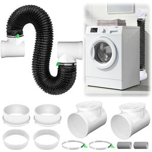 4 Inch Black Dryer Vent Hose for Tight Space Includes 2 90-degree Dryer Vent Elbow and 1 Dryer Vent Duct, Flexible Dryer Hose Vent Kit-Space Saving, Indoor Dryer Vent Connector, Easy installation