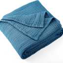 Carriediosa 100% Cotton Muslin Throw Blanket 66" X 90" Twin XL Size 4-Layers Summer Gauze Throws for Bed Couch Soft Lightweight Breathable Linen Blankets Bedspread for Adults All Season, Dusty Blue