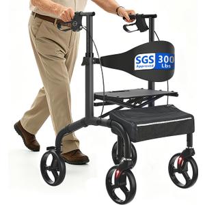 Retaoldth Rollator Walker for Seniors with Seat, 18" Enlarged Seat, Black