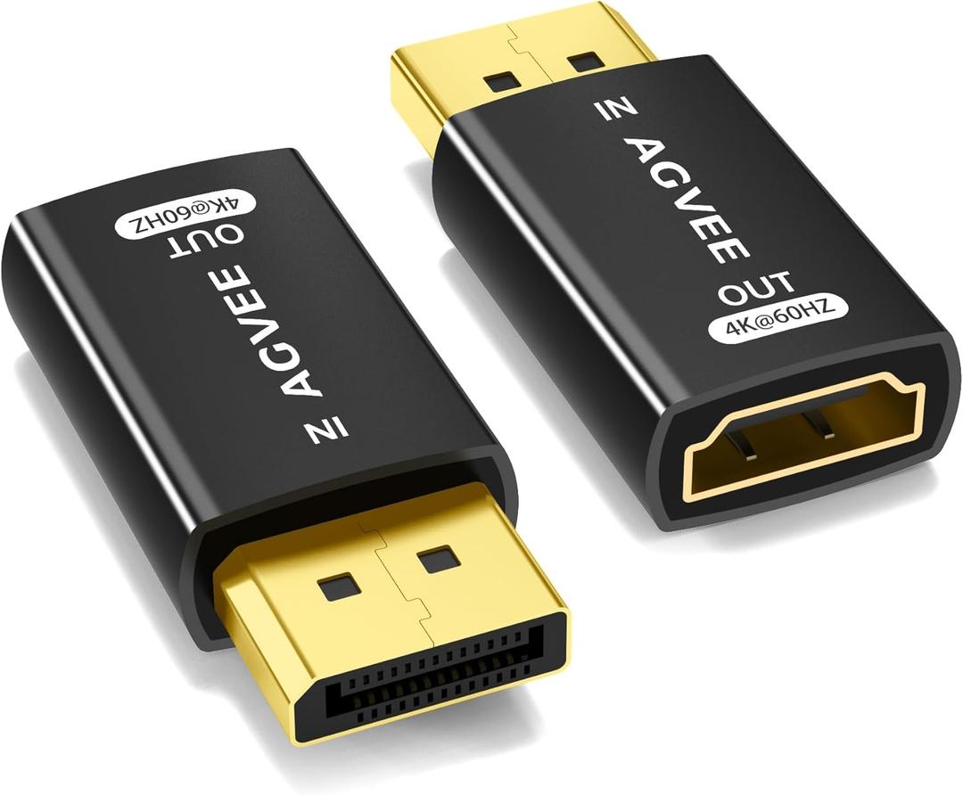 AGVEE 2 Pack Display Port to HDMI 4K@60HZ Adapter, Alloy Shell DP Displayport PC to HDMI Display Coulper Converter, Backward Compatibile with 4K@30HZ 1080P@120HZ Full HDTV, Uni-Directional, Black
