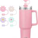 TaroKitc 40 oz Tumbler with Handle and 4 Silicone Straw Covers Cap | Stainless Steel Insulated Travel Mug Iced Coffee Cup | Keeps Drinks Cold for 34 Hours | Dishwasher Safe, BPA Free(Pink)