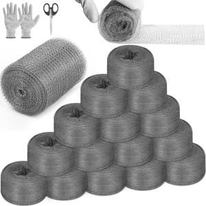 Steel Wool Mice Control,12 Pack 3.2" x120 FT Steel Wool & 1 Pack 5" x30 FT Wire Mesh, Medium Stainless Steel Wool Keep Mouse Away from Hole,Barrier and Gap Filler for Home Garden Kitchen Pipeline