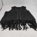 Verdusa Women's Plus Size Fringe Vest Faux Suede Rivets Sleeveless Tassel Jacket Western Cowgirl Outfits, 4XL, Black