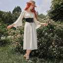 SANSTHS Corset Belt for Women, Vintage Lace-up Waspie Elastic Cincher Waist Dresses Belt for Halloween Costume Parties (Black)