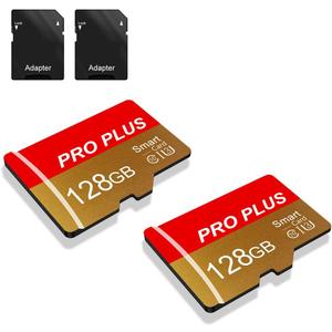 2 Pack TF Card 128GB with Adapter, High Speed Memory Card, UHSI C10 A1 Memory TF Card for Tablet/Mobile Phone/Camera/Car Audio/Game Console (TF162 Red Gold 128GB)