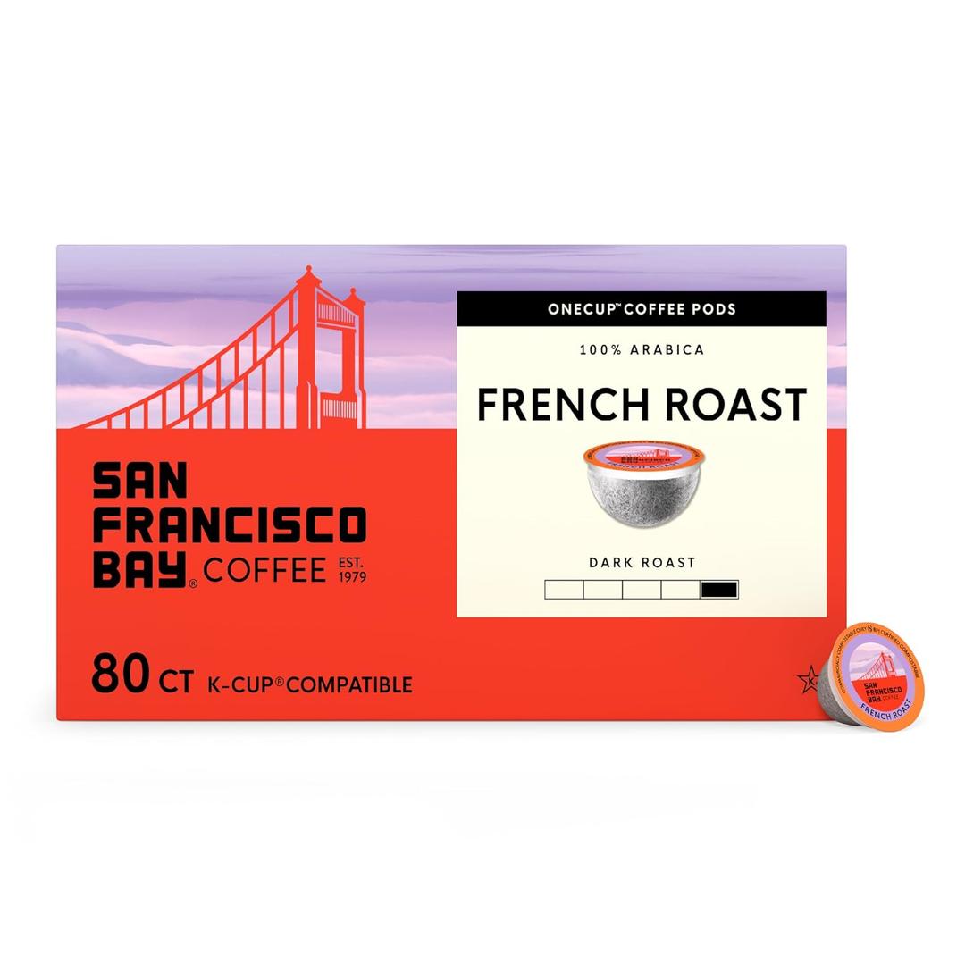 San Francisco Bay K-Cup Coffee Pods, French Roast (80 ct), Dark Roast, Commercially Compostable Single-Serve Coffee Pods, BBD: 08/28/2026