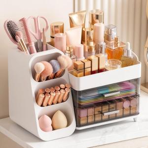 Large Capacity Makeup Organizer Countertop with Makeup Brush Holder for Vanity, Thickened Material, Bathroom Countertop Organizer Skin Care Perfumes Storage, Teen Girl Gifts for 12-23 Yearwhite