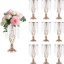 10 Pcs Crystal Flower Stand Gold Wedding Centerpieces 16.9 Inch Tall Gold Vase with Chandelier Metal Wedding Centerpiece Vase for Birthday Party Reception Festivals Party Decor (S-16.9inch)