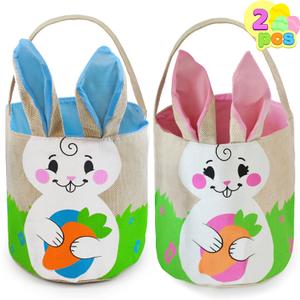 JOYIN 2 Pcs Easter Bunny Basket Set for Easter Eggs Hunt, Burlap Egg Tote Gift for Kids, Party Favor