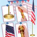 Threan 2 Sets Indoor Telescoping Flag Pole with Base Gold Ball Top Stainless Steel Telescoping Flagpole for Independence Day, 250th Anniversary, Office(Flag Not Included)(9.84 Ft)