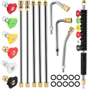 Pressure Washer Extension Wand Kit, Power Washer Extension Wand, Pressure Washer Lance Attachment with Spray Nozzle Tips,30,90,120 Curved Rod, 1/4Quick Connect, 4000 PSI