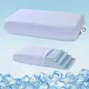 LOFE Adjustable Thin Memory Foam Pillow - 4 Heights from 1.2 to 4.8in, Cervical Pillow for Neck Pain Relief, CertiPUR-US Neck Support Pillow for Side Sleepers, Back/Stomach Sleepers, a Removable Cover (Blue)