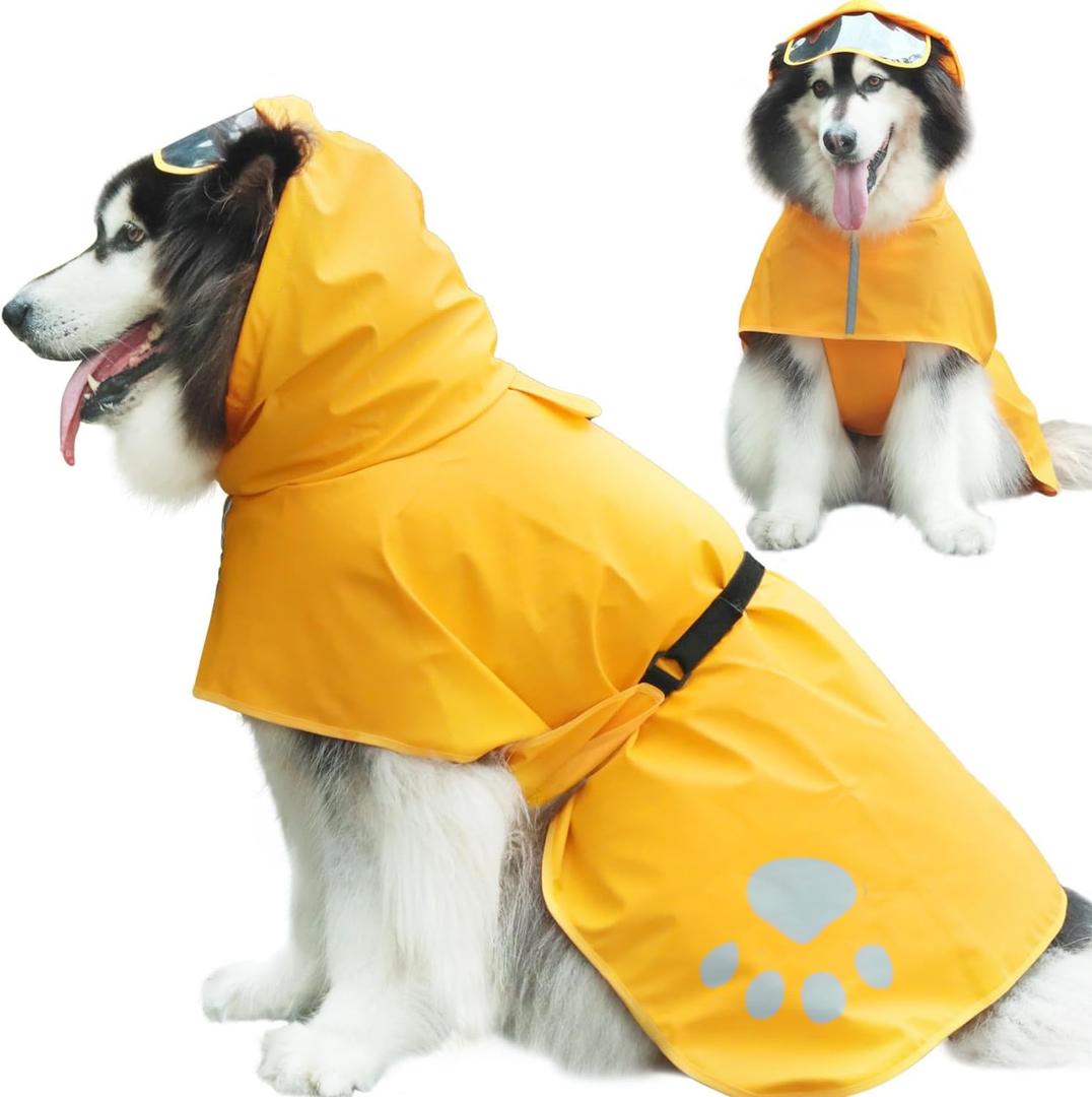 Dog Raincoat Hooded Slicker Poncho - Reflective Lightweight Pet Rain Jacket Coat,Dog Waterproof Raincoat with Adjustable Belly Strap for Small,Medium, Large Dogs (Yellow, Medium)