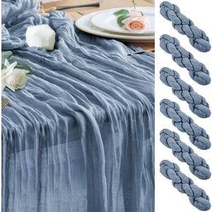 Wokceer Cheesecloth Table Runner 6Pack 10FT Dusty Blue Boho Gauze Fall Christmas Cheese Cloth Table Runner for Party Long Rustic Sheer Table Runners for Baby Bridal Shower Wedding Easter Table