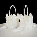 ATAILOVE Flower Girl Basket with Pearl Handle, Ivory Fariy Wedding Baskets for Flower Girls, Set of 2
