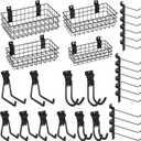 INCLY 30PCS Slatwall Accessories Set, Includes 4 Pack Ventilated Metal Wire Slatwall Baskets and 26PCS Multisized Heavy Duty Slatwall Hooks for Garage Organization Rooms Workshop Storage