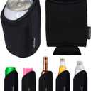 TahoeBay Universal Blank Can Coolers (8-Pack) Neoprene 4 in 1 Insulated Sleeves Fits 12 oz Beer Cans and Bottles, Slim, 16oz Drinks, Water, Blanks for Sublimation, Vinyl, DTF (Black/Black)