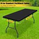 Smiry Rectangle Tablecloth, Elastic Fitted Flannel Backed Vinyl Tablecloths for 3ft Folding Tables, Waterproof Wipeable Table Covers for Indoor, Outdoor, Camping and Picnic (Black, 24"x36")