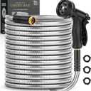 Garden Hose 50 FT, Metal Stainless Steel Water Hose with 10 Function Nozzles, No Kinks, Flexible Hose, Lightweight, Puncture Proof, Heavy Duty Hose for Yard and Outdoor