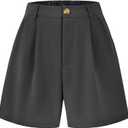 KIRUNDO Shorts for Women Dressy Casual Summer Elastic Waist in the Back Pleated Wide Leg Tailored Work Trouser Shorts (Small, Dark Grey)