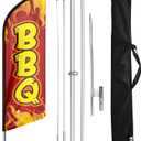 BBQ Feather Flag, 11 Foot Swooper Flag Kit with Ground Stake for Business, Red