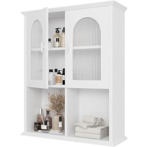 CJL Bathroom Wall Cabinet with Fluted Door, 23.6'' x 29.5'' Medicine Cabinet, Over The Toilet Storage Cabinet, White