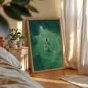Framed Tiny People Swimming Canvas Wall Art, Minimalist Green Water Pictures Wall Decor, Abstract Summer Beach Paintings Prints Modern Home Decor for Living Room Bedroom Bathroom 16x24 inch