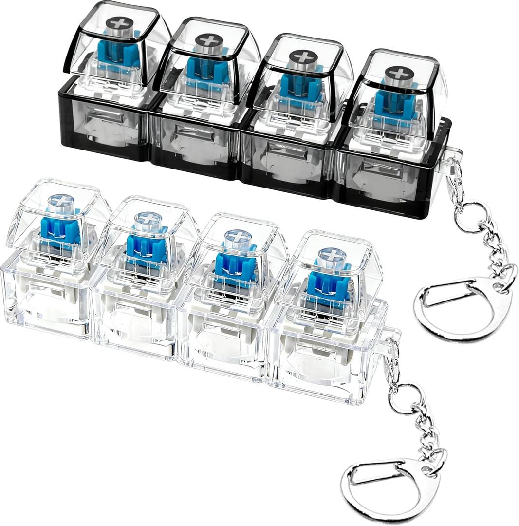 2 PCS Keyboard Fidget Toy, Keyboard Fidget Keychain 4-in-1 Keyboard Decompression Button Finger Clicker Toys, Button Stress Relief Fidget Gifts to Relief Stress (Clear Black)