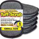 Original Scrub-N-Wipe Pad by Tuff-Scrub, 6-Pack, Microfiber, Multi-Surface, Non-Scratch, Dual-Sided, Scrubber for Dishes, Sinks, Non-Stick Cookware  Machine Washable, Durable Kitchen Sponge (Small)