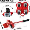 Furniture Lifter 4 Wheels Moving Dolly for Heavy Duty, 360 Rotation Wheels Furniture Mover Dolly, Wheel Dolly Set of 4 in Home Warehouse for Refrigerator Sofa Cabinet, Maximum Load 1102lbs (red)