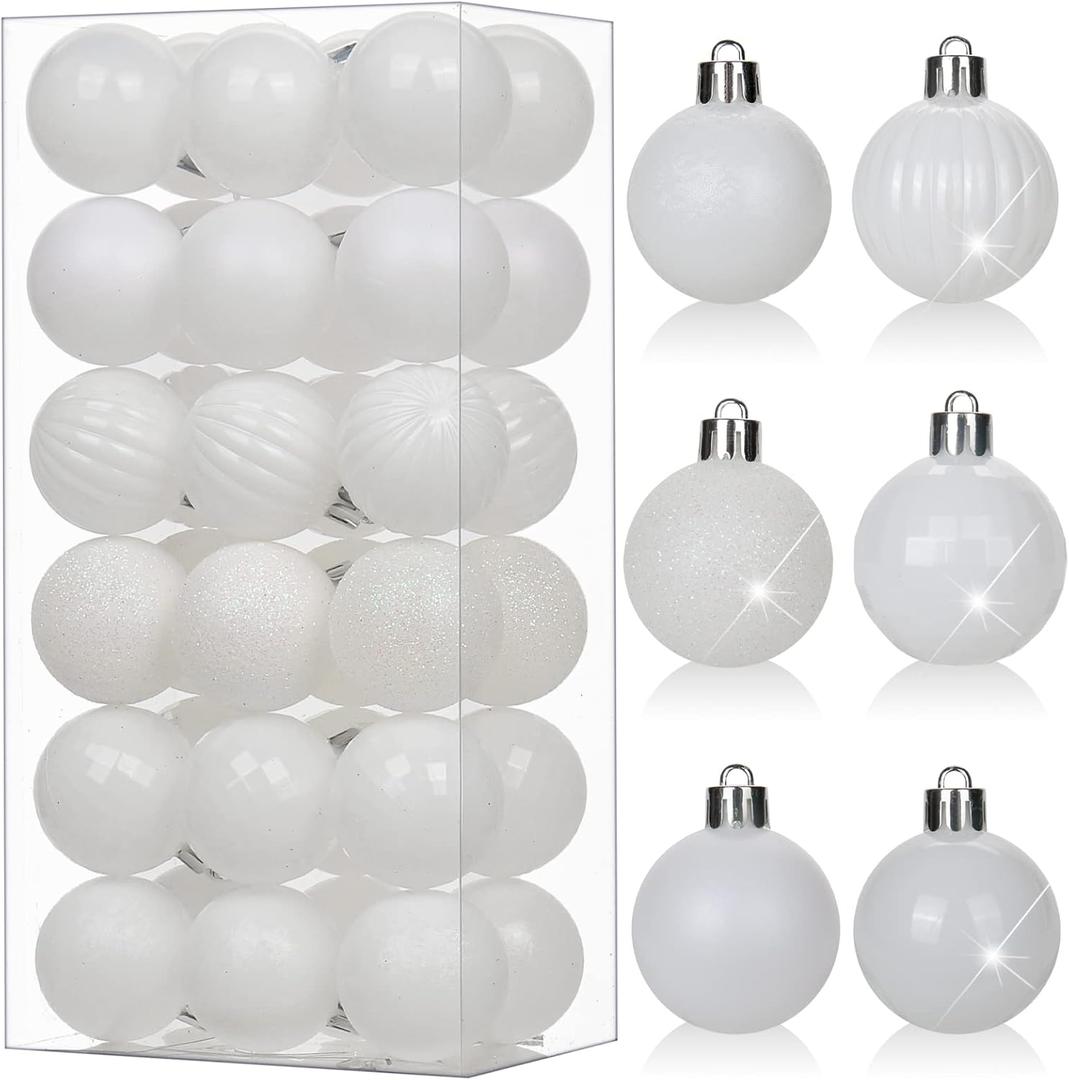 Hollyone 1.57" Pearl-White Christmas Ornaments - 36 Pcs Mini Shatterproof Plastic Christmas Tree Decorations with Hanging Loop
