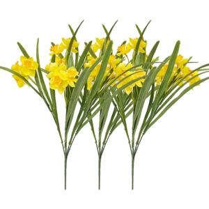 3 Pcs Artificial Daffodils Flowers Real Touch Fake Narcissus Flower 14.5in Silk Spring Fake Flowers Wedding Floral Decor Bouquet for Home Party Wedding Office Anniversary Indoor Outdoor Decor (Yellow)