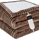 Qieryun Heated Blanket Electric Throw, Soft Flannel Heating Blanket with 8 Hours Auto Off 10 Fast Heating Levels Machine Washable Sherpa Heated Blanket with Overheating Protection (Throw (50" x 60"), Camel)
