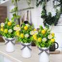 4 Pack Lemon Mason Jar Table Centerpiece, Artificial Lemon Home Centerpieces Fake Lemon Daisy Plants with Faux Leaves for Summer Wedding Farmhouse Office Kitchen Bathroom Dining Table Centerpiece