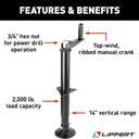 Lippert Quick Drop Tongue Jack for A-Frame Travel, Cargo, and Utility Trailers or 5th Wheel RVs, Black